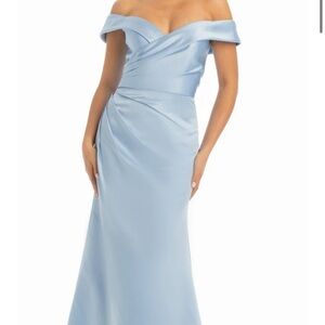Camille La Vie Blue Off-the-Shoulder Ruched Gown